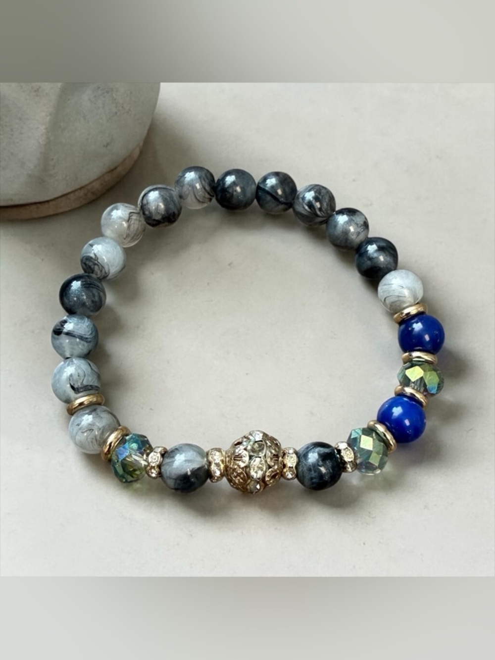 🏷️‼️5/$25🏷️‼️💙Silver Obsidian, Kyanite, Sodalite & Pave’ CZ Stretch Bracelet/EUC